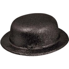 Nevamel Siyah Renk Yuvarlak Simli Plastik Parti Şapkası