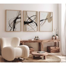 Pam Studio Bej Siyah Soyut Poster Seti 3’lü | Minimal Modern Duvar Tablosu | Abstract Line Art