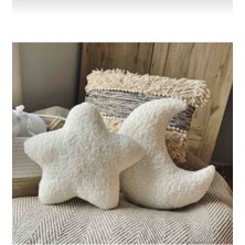 Emta Tasarım Ay ve Yıldız Dekoratif Kuzu Tüyü Yastık Ikili Set