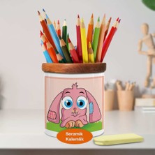 Asilmeydan Pembe Tatlı Tavşan Ahşaplı Seramik Kalemlik - 1045-210