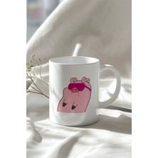 Sevimli Gözlüklü Domuz Desenli 330ML Baskılı Beyaz Seramik Kupa Bardak