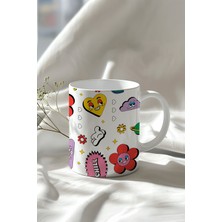 Chill Kalp Emoji Tasarımlı 330ML Baskılı Beyaz Seramik Kupa Bardak