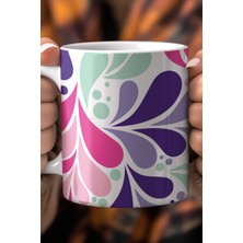 Renkli Soyut Yaprak Desenli 330ML Baskılı Beyaz Seramik Kupa Bardak