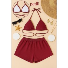 Intive Lingerie Kadın Bordo Şortlu Belden ve Boyundan Bağlamalı Bikini Takımı