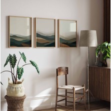 Pam Studio Yeşil Kahverengi Doğa Manzara 3’lü Tablo Seti - Modern Minimal Soyut Poster Duvar Dekoru