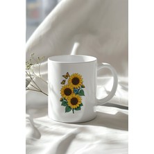 Ayçiçeği Tasarımlı 330ML Baskılı Beyaz Seramik Kupa Bardak