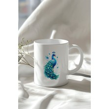 Sevimli Tavus Kuşu Desenli 330ML Baskılı Beyaz Seramik Kupa Bardak