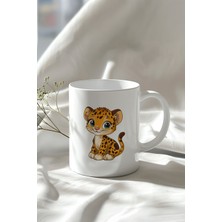 Sevimli Aslan Yavrusu Figürlü 330ML Baskılı Beyaz Seramik Kupa Bardak