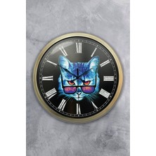 Kasva Concept Hediyelik 40 cm Eskitme Metal Kedi Duvar Saati