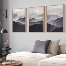 Pam Studio Gri Mor Dağ Manzara 3’lü Tablo Seti - Modern Minimal Soyut Poster Duvar Dekoru