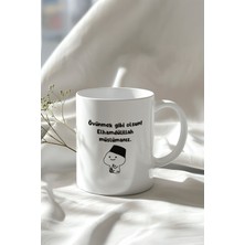 Mizahi Söz ve Sevimli Figürlü 330ML Baskılı Beyaz Seramik Kupa Bardak