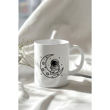 Ay ve Astronot 330ML Baskılı Beyaz Seramik Kupa Bardak