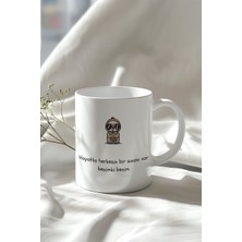 Mizahi Söz ve Sevimli Figürlü 330ML Baskılı Beyaz Seramik Kupa Bardak