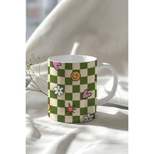 Çiçek Desenli 330ML Baskılı Beyaz Seramik Kupa Bardak