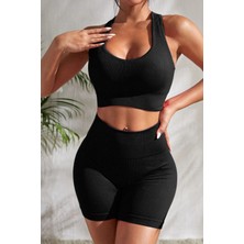 Intive Lingerie Kadın Siyah Yüksek Bel Çapraz Sırt Detaylı Şortlu Gecelik Takım