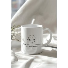 Mizahi Söz ve Sevimli Figürlü 330ML Baskılı Beyaz Seramik Kupa Bardak