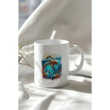 Sevimli Deniz Kaplumbağası Desenli 330ML Baskılı Beyaz Seramik Kupa Bardak