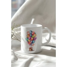 Sevimli Renkli Balon Tasarımlı 330ML Baskılı Beyaz Seramik Kupa Bardak