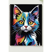 Black-One Sevimli Kedi A5 Metal Spiralli Çizgisiz Kalın Bristol Kapak Sevimli Kedi Defter