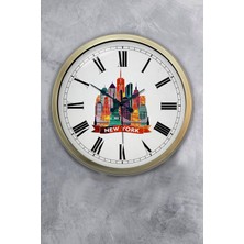 Kasva Concept 40 cm Eskitme Metal New York Temalı Duvar Saati