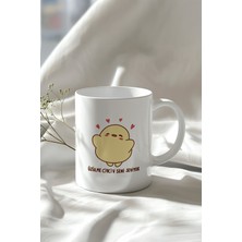 Sevimli Civciv Figürlü 330ML Baskılı Beyaz Seramik Kupa Bardak