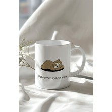 Mizahi Söz ve Sevimli Figürlü 330ML Baskılı Beyaz Seramik Kupa Bardak