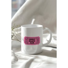 Lonely Hearts Club Yazılı Bilet Desenli 330ML Baskılı Beyaz Seramik Kupa Bardak