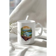 Kahve ve Doğa Temalı 330ML Baskılı Beyaz Seramik Kupa Bardak