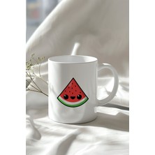 Sevimli Karpuz Dilimi Figürlü 330ML Baskılı Beyaz Seramik Kupa Bardak