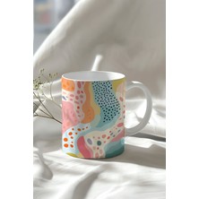 Renkli Soyut Desenli 330ML Baskılı Beyaz Seramik Kupa Bardak