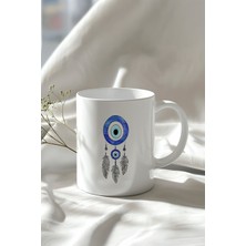 Nazar Boncuğu Temalı 330ML Baskılı Beyaz Seramik Kupa Bardak