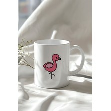 Sevimli Flamingo Figürlü 330ML Baskılı Beyaz Seramik Kupa Bardak