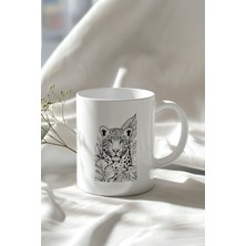 Leopar Figürlü 330ML Baskılı Beyaz Seramik Kupa Bardak
