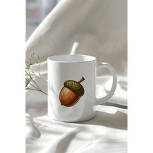 Meşe Palamudu Desenli 330ML Baskılı Beyaz Seramik Kupa Bardak