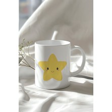 Gülen Sevimli Yıldız Desenli 330ML Baskılı Beyaz Seramik Kupa Bardak