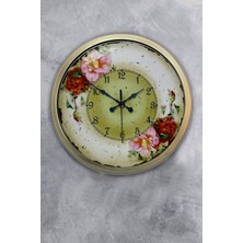 Kasva Concept Hediyelik 40 cm Eskitme Metal Flowers Duvar Saati