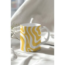 Soyut Dalga Desenli 330ML Baskılı Beyaz Seramik Kupa Bardak