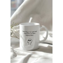 Mizahi Söz ve Sevimli Figürlü 330ML Baskılı Beyaz Seramik Kupa Bardak