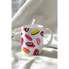 Renkli Şeker Desenli 330ML Baskılı Beyaz Seramik Kupa Bardak