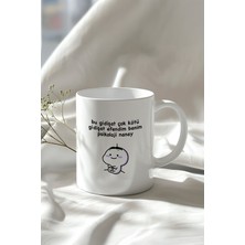 Mizahi Söz ve Sevimli Figürlü 330ML Baskılı Beyaz Seramik Kupa Bardak