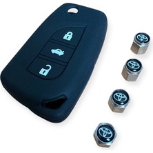 Toyota Silikon Anahtarlık ve Toyota Logo Metal 4 Adet Sibop Kapak