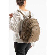 Baginn Y.s.deri Kadın Sırt Çantası 33*23 cm Vegan Deri Yıkama Suni Deri Yumuşak Doku Günlük Çanta
