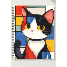 Black-One Sevimli Kedi A5 Metal Spiralli Çizgisiz Kalın Bristol Kapak Sevimli Kedi Defter