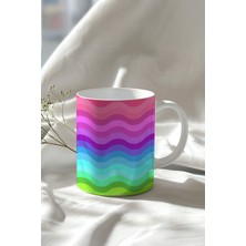 Renkli Soyut Desenli 330ML Baskılı Beyaz Seramik Kupa Bardak