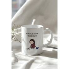 Mizahi Söz ve Sevimli Figürlü 330ML Baskılı Beyaz Seramik Kupa Bardak