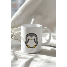 Sevimli Penguen Figürlü 330ML Baskılı Beyaz Seramik Kupa Bardak