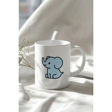 Sevimli Fil Figürlü 330ML Baskılı Beyaz Seramik Kupa Bardak