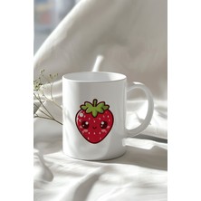 Sevimli Çilek Figürlü 330ML Baskılı Beyaz Seramik Kupa Bardak