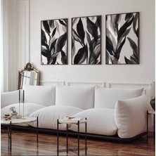 Pam Studio Siyah Yaprak Desenli 3’lü Tablo Seti - Modern Minimal Bitki Poster Duvar Dekoru