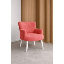 Kayser Home Welsoft Yumuşak Kumaş Modern Berjer Tekli Koltuk | Demonte | Ahşap Beyaz Ayaklı | Gül Kurusu